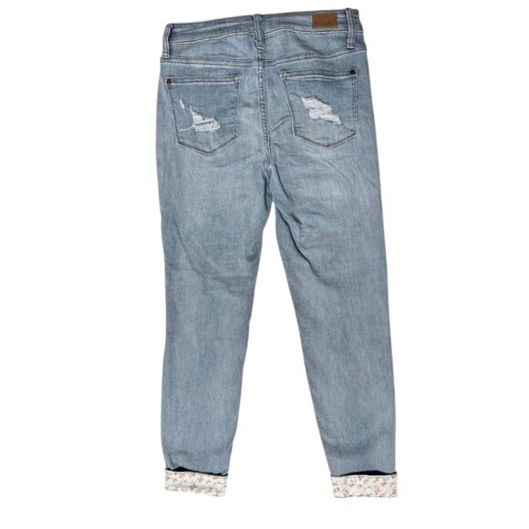 Judy Blue Floral Patch Jeans Distressed Lightwash Roll Hem Skinny Fit Women 28 - Picture 4 of 12